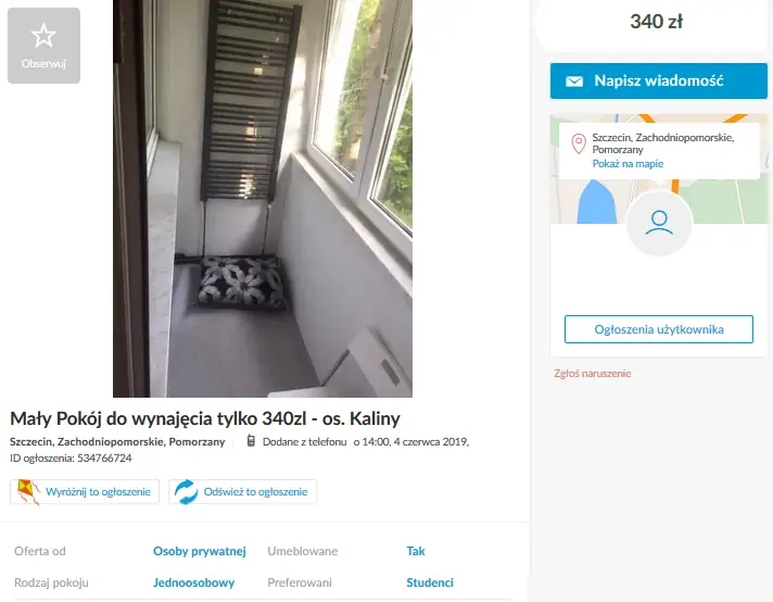 Balkon przerobiony na pokój do wynajęcia