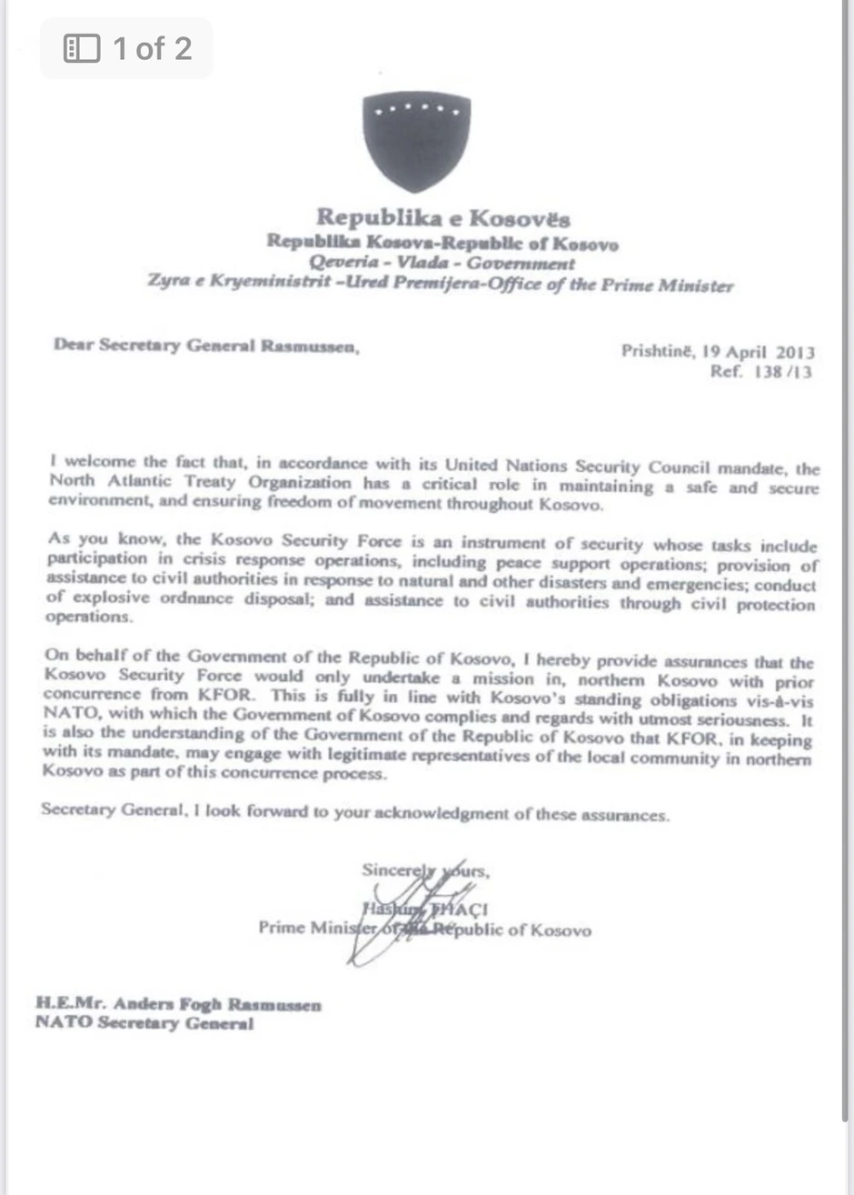 Hašim Tači, garancija da snage KBS neće ulaziti na sever Kosova bez dozvole NATO