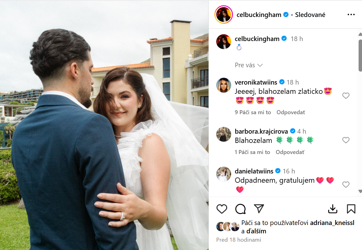 Známe tváre gratulovali Celeste Buckingham k svadbe. 