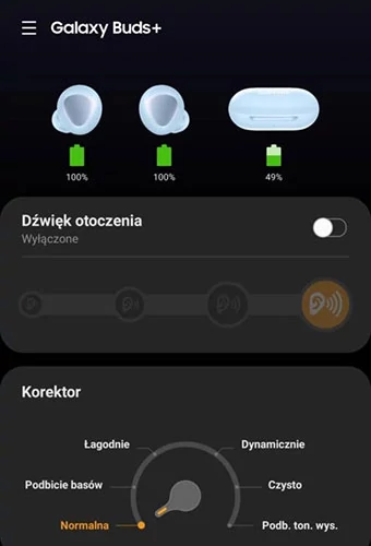 Wszystko pod kontrolą: smartfonowa aplikacja prezentuje stan naładowania akumulatorów i pozwala personalizować tryb transparencji
