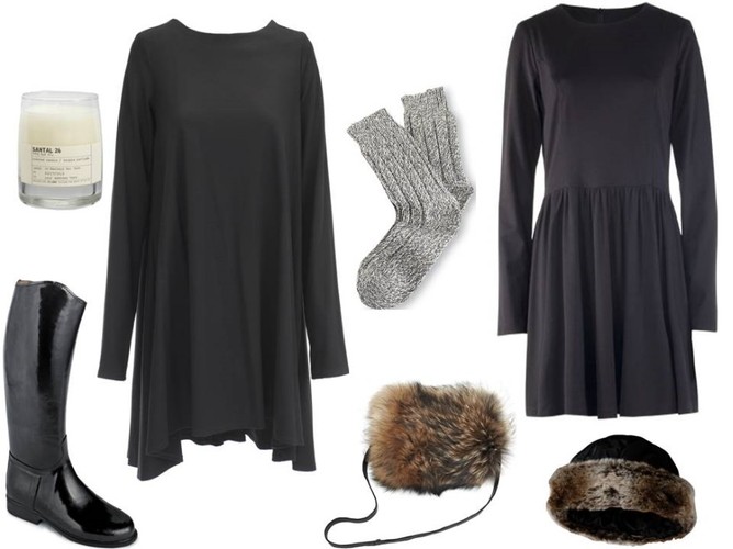 Sukienka - Bialcon/bialcon.pl, sukienka - White House/whitehouse.sklep.pl, kalosze – Le Chameau/magum.pl, mufka - Gena/ gena.pl, czapka – Wellensteyn/Kopernika 6