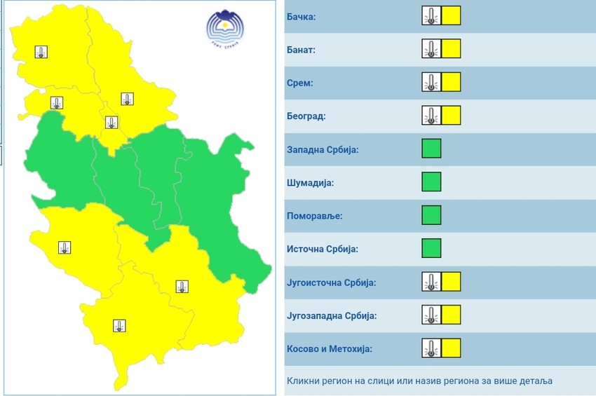 Meteoalarm za utorak