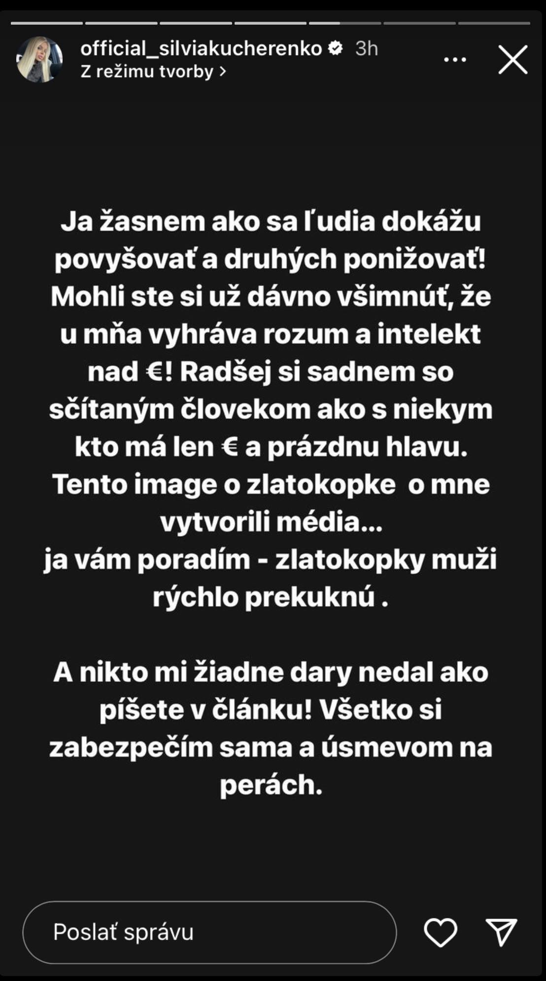 Silvia sa vyjadrila k zverejneným informáciám. 