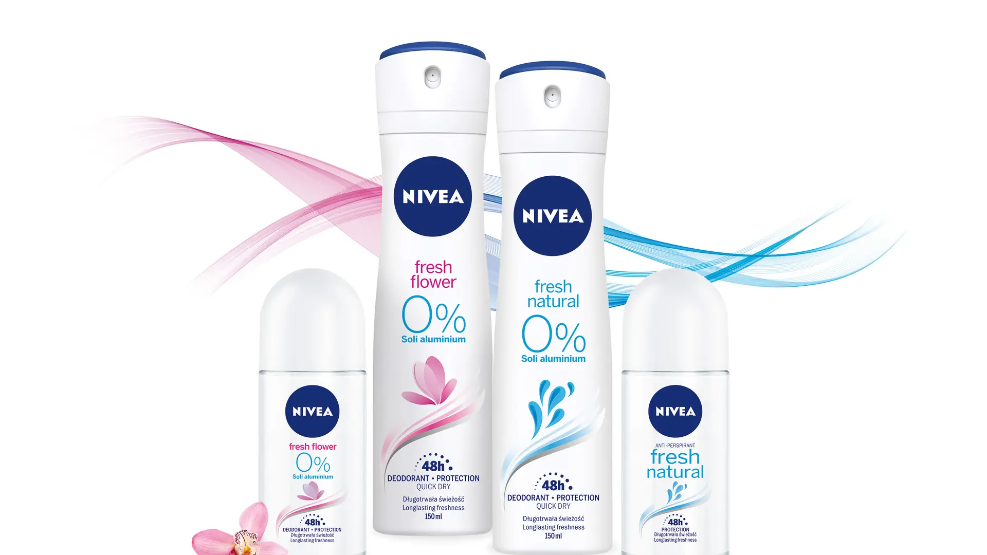 Delikatna pielęgnacja połączona ze świeżymi zapachami dezodorantów NIVEA Fresh Flower & Fresh Natural