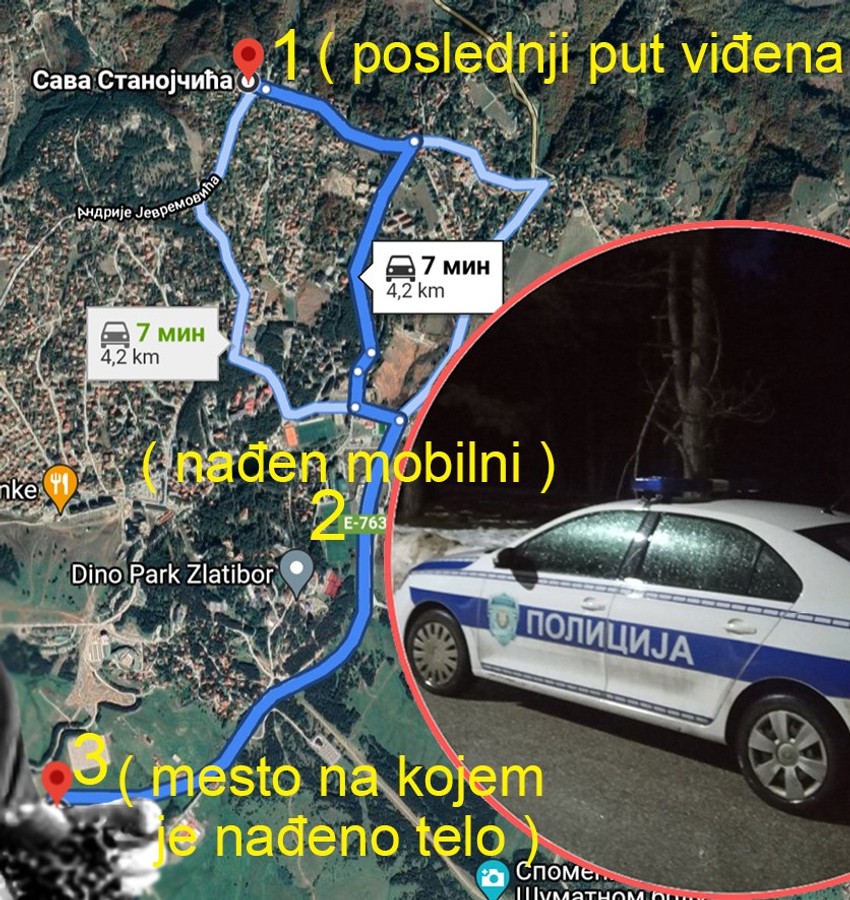 Zlatibor, mapa kretanja Jovane Marjanović