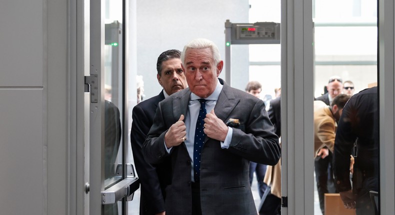 Roger Stone, a former adviser and confidante to former U.S. President Donald Trump, arrives for a deposition before the House Select Committee investigating the January 6th Attack on the United States Capitol on December 17, 2021 in Washington, DC.