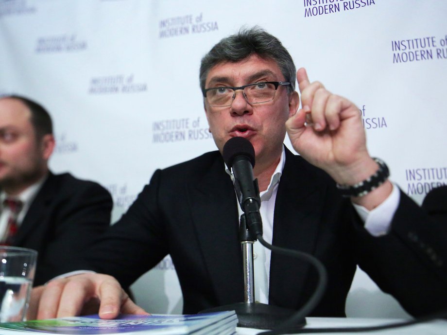 Boris Nemtsov speaks at a news conference on "Corruption and Abuse in Sochi Olympics."