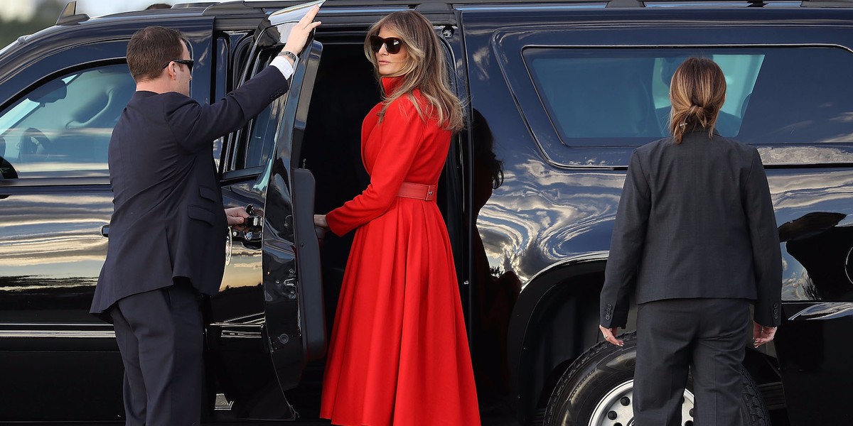 Melania Trump dons a statement coat.