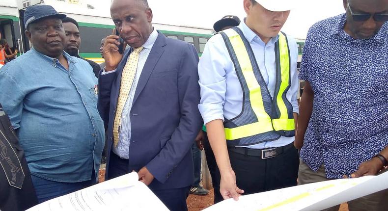 Minister of Transportation, Mr Rotimi Amaechi inspects rail line (NAN)