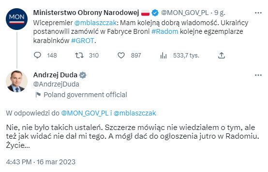 Odpowiedź Andrzeja Dudy na wpis MON