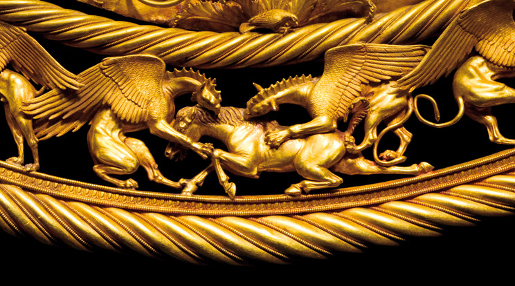Részlet egy arany szkíta mellvértből, amely a tolsztoji Mogila-kurgán királyi sírjából származik, Kr. e. 4. század közepéről. Ukrajna Történelmi Kincseinek Múzeuma, Kijev. / Fotó: GettyImages