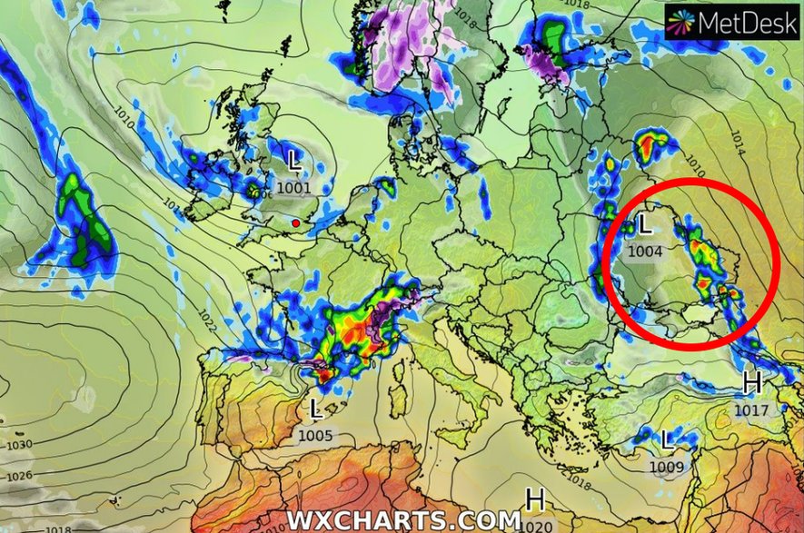 Pogoda nad Europą na wtorek 19.04. W rejonie Donbasu przewidywane są intensywne opady.