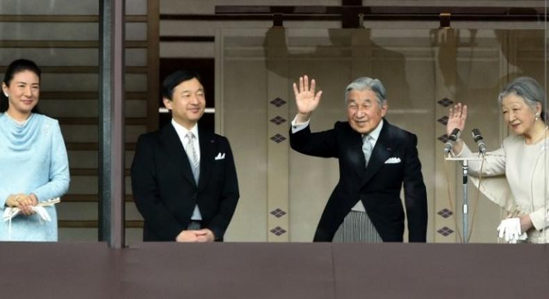 Emperor Akihito, second right, with Empress Michiko, right, is prearing to stand down in favour of Crown Prince Naruhito, second right, seen with his wife Crown Princess Masako