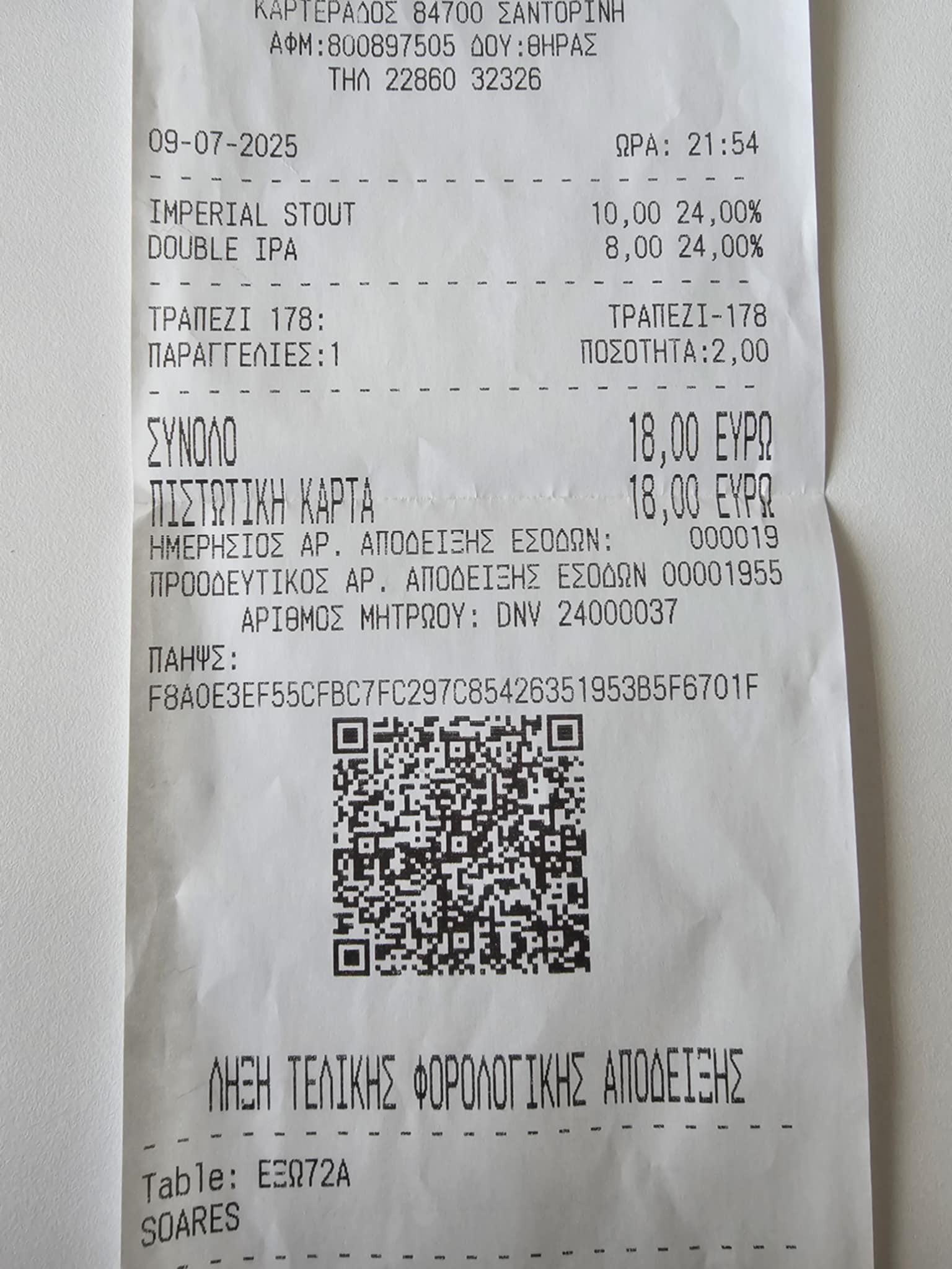 Účet zo Santorini.