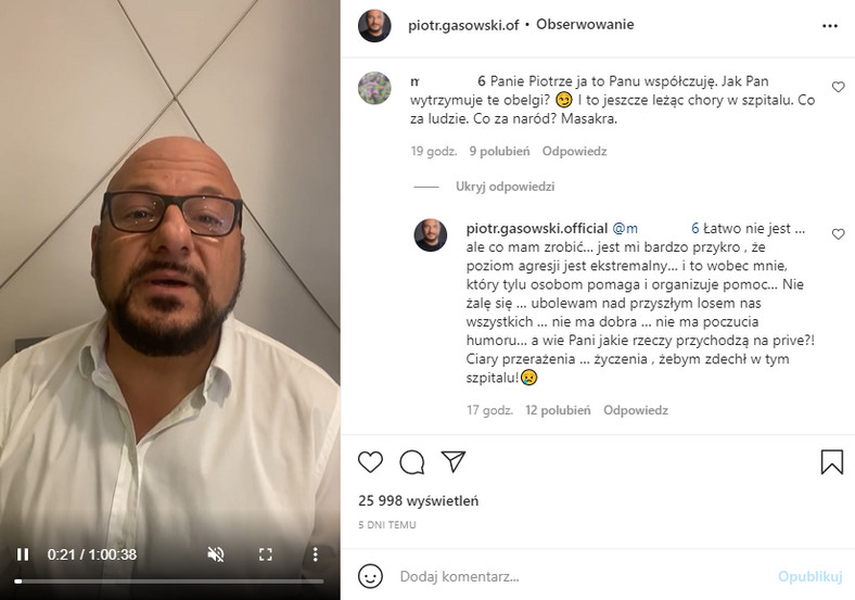 Piotr Gąsowski na Instagramie