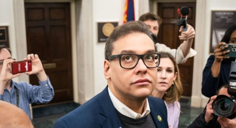 Rep. George Santos (R-NY) seen wearing the lapel pin on Tuesday, Jan. 31, 2023 in Washington, DC.Kent Nishimura / Los Angeles Times via Getty Images