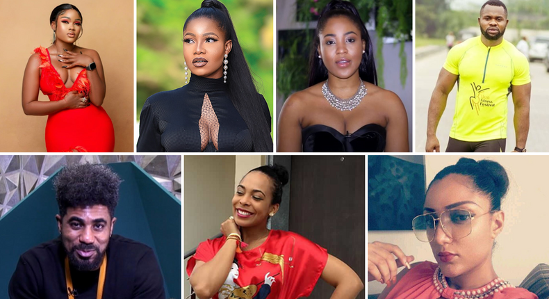 From left to right and top to bottom: Cee-C, Tacha, Erica, Kemen, ThinTallTony, TBoss, and Gifty are the most controversial BBNaija housemates ever, according to ChatGPT