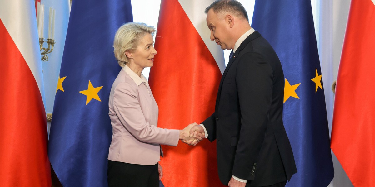 Szefowa KE Ursula von der Leyen i prezydent Andrzej Duda.