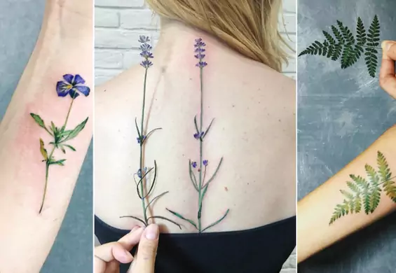 Tatuaże roślinne, które idealnie imitują prawdziwe kwiaty, zioła i trawy. Wyglądają tak naturalnie! Piękne!