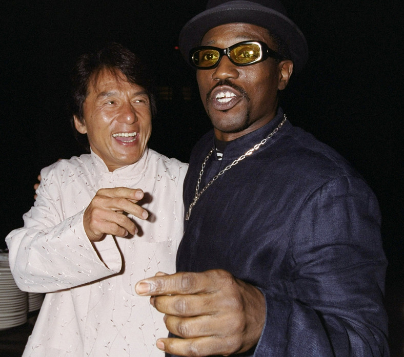 Jackie Chan Wesley Snipes w China Grill po premierze filmu "Legenda pijanego mistrza"