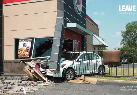 Zdjęcia wypadków mają zachęcać do brania Burger Kinga z dostawą