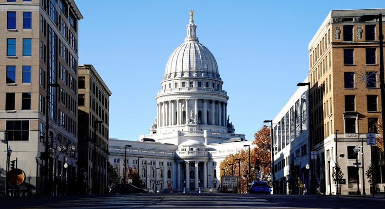 A general view of the Wisconsin State Capitol the day after the 2020 U.S. presidential election, in downtown Madison.REUTERS