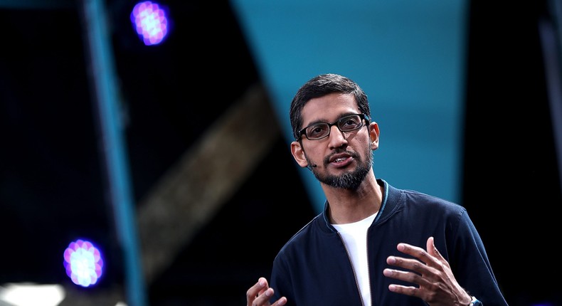 Google CEO Sundar Pichai speaking during a Google event in California in 2016.