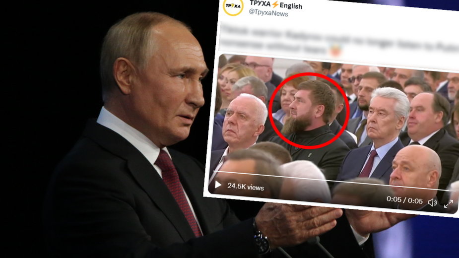 Ramzan Kadyrow wzruszył się podczas absurdalnego przemówienia Władimira Putina (Fot. Twitter/TpyxaNews)