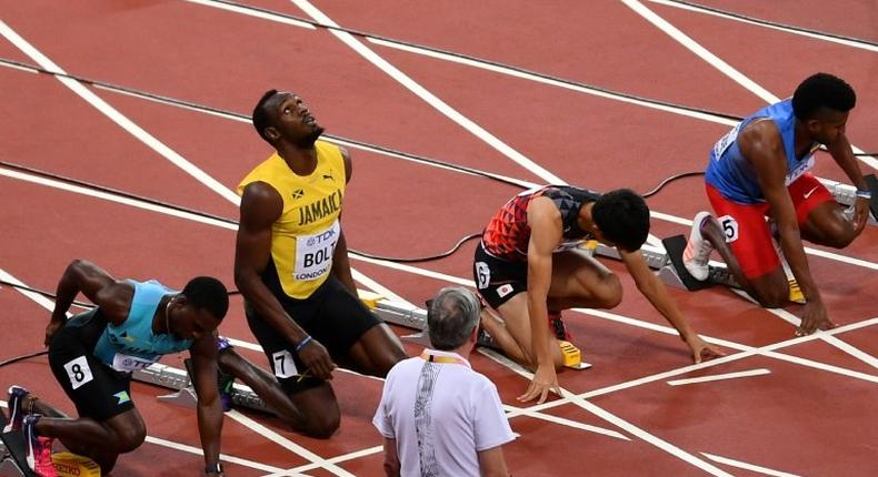 Jamaica's Usain Bolt prepares to compete in the heats of the 100m event at the 2017 IAAF World Championships in London, on August 4, 2017