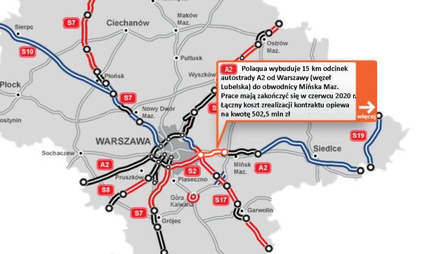 A2 - odcinek węzeł Lubelska do obwodnicy Mińska Maz.