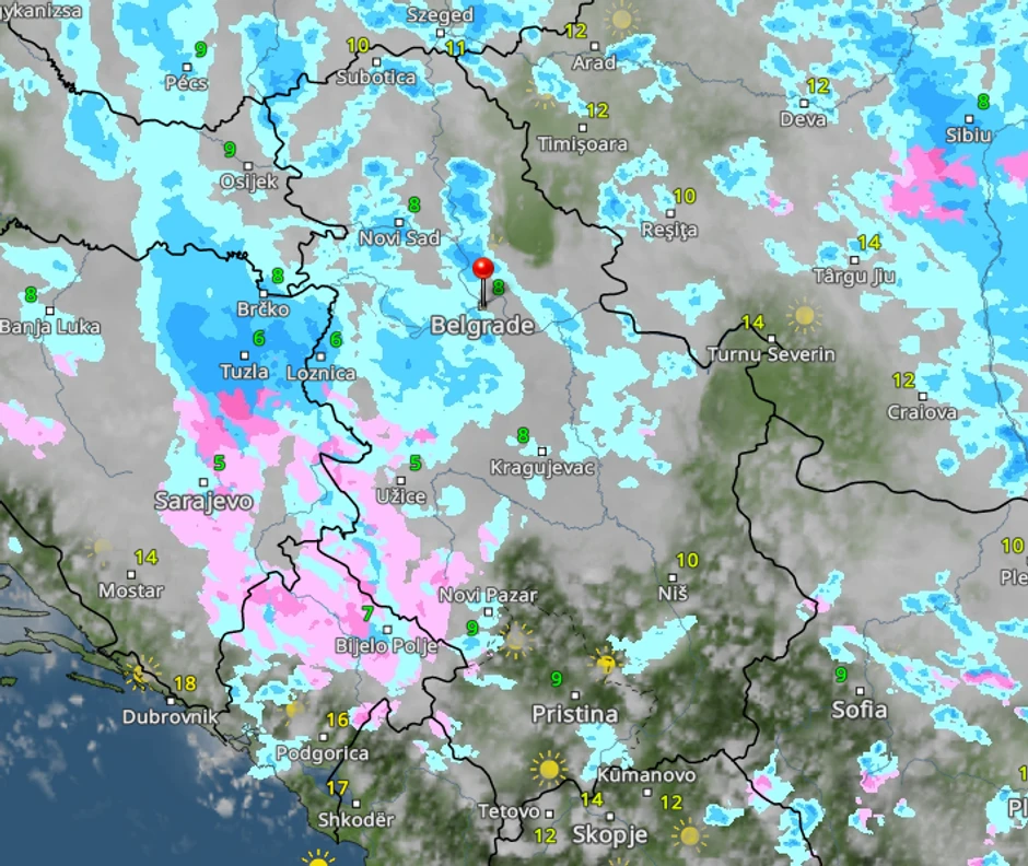 Kretanje padavina u Srbiji u 15 časova