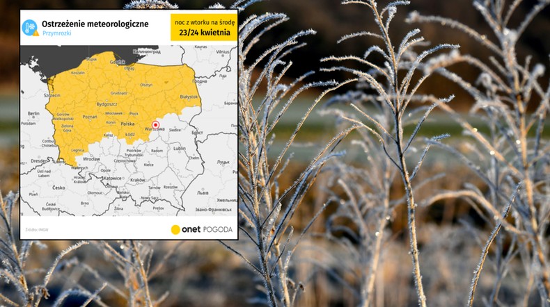 Groźne przymrozki nie dają wytchnienia. IMGW ostrzega przed kolejną bardzo zimną nocą (mapa: IMGW)