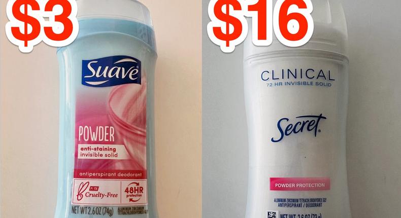 Suave and Secret both have invisible powder-scented deodorants.Jen Glantz