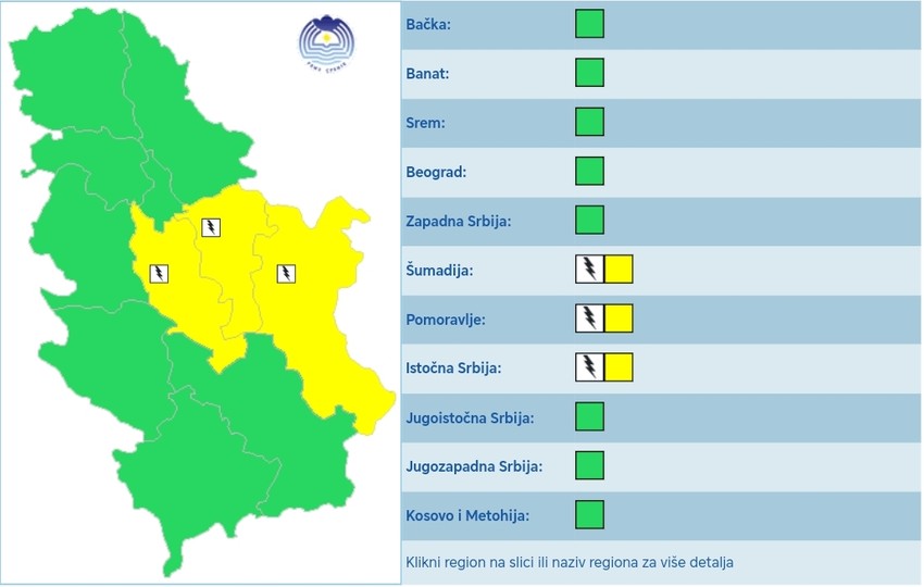 "Žuti" meteoalarm zbog grmljavine