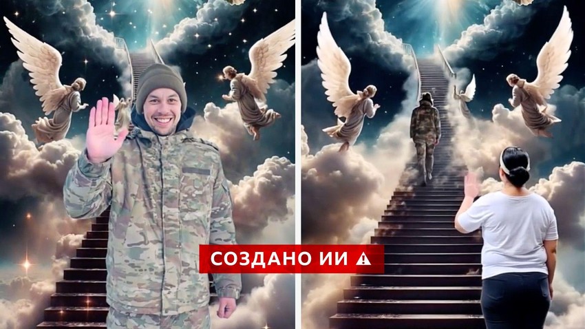 Tipični video snimci nastali uz pomoć veštačke inteligencije sadrže stepenice koje se penju u nebo, često okružene anđelima | Foto: BBC