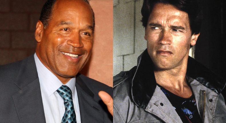 O.J. Simpson (left) seen in 2008, and (right) Arnold Schwarzenegger in The Terminator.Steve Marcus-Pool/Getty Images/Orion Pictures