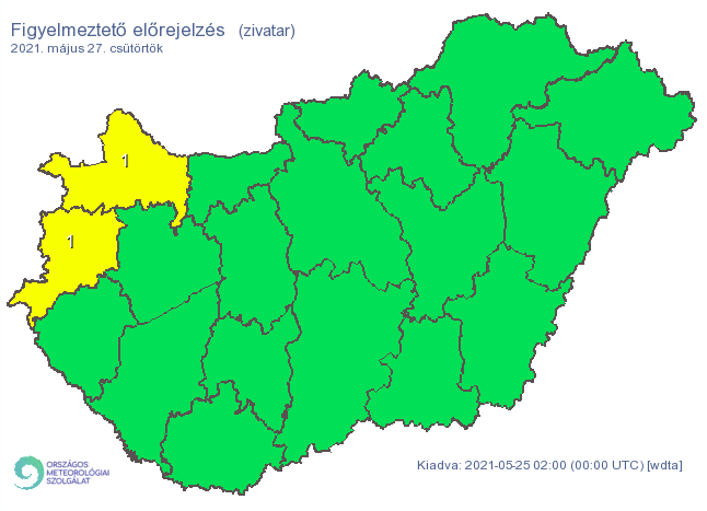 Csütörtökre csak két megyére van érvényben elsőfokú riasztás a zivatar miatt / Fotó: met.hu