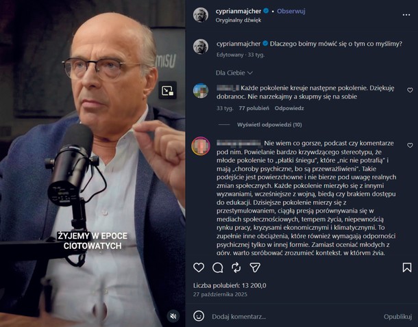 Jan Pospieszalski był gościem podcastu Cypriana Majchera w październiku 2025 r.