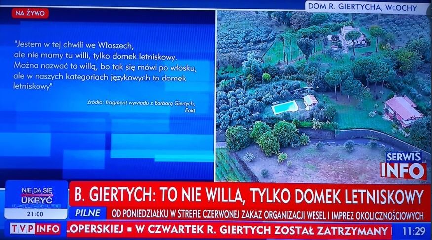 Dom Giertycha we Włoszech - screen z TVP Info 