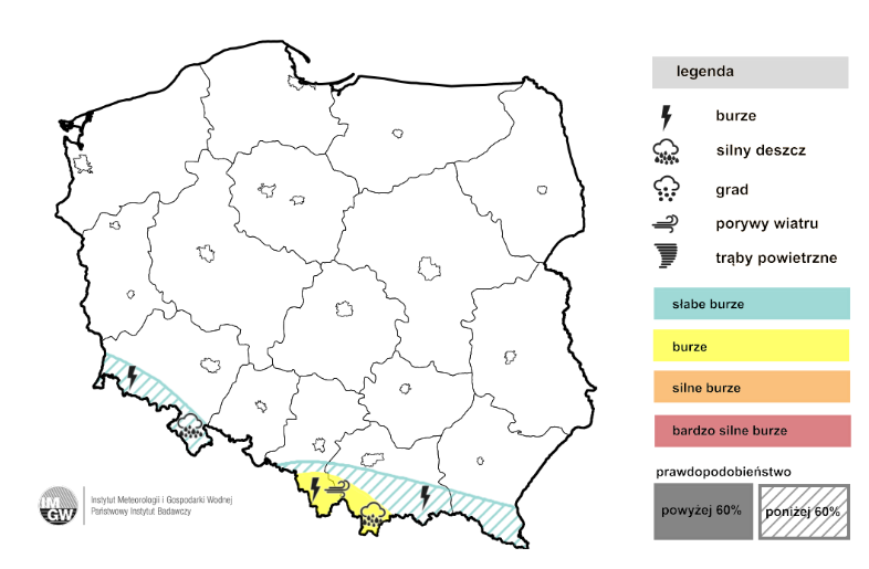 Burze w środę możliwe są na krańcach południowych