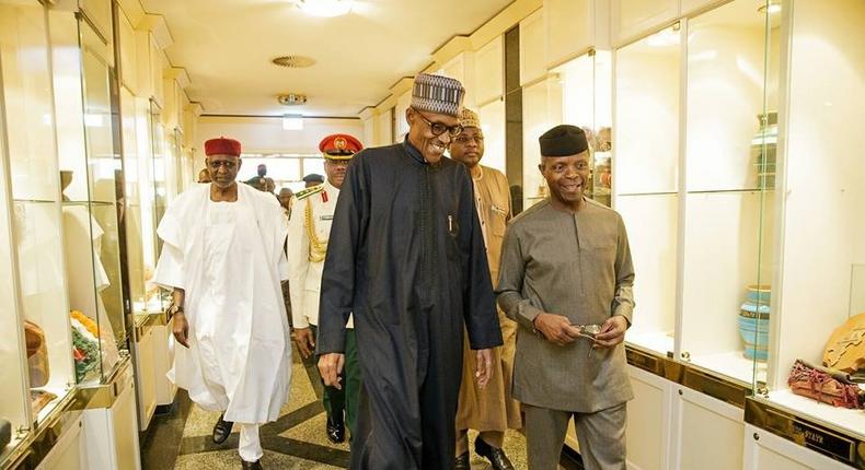 President Muhammadu Buhari and Vice President, Yemi Osinbajo after the president's arrival from London on March 10, 2017.