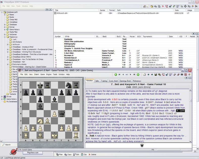 Interaktywny e-book wydawnictwa Everyman Chess w interfejsie programu ChessBase Light