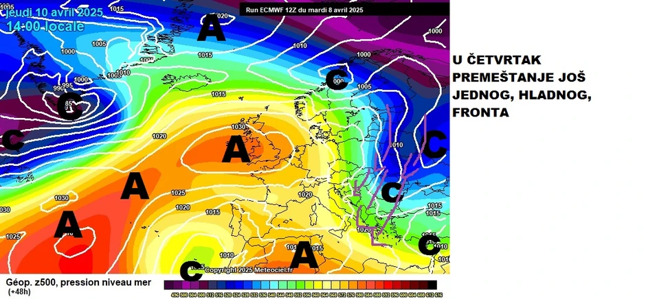 Premeštanje hladnog fronta 10. aprila