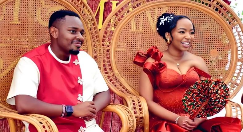 Investments, Trade and Industry Rebecca Miano's son Peter Miano with his wife Wambui Kibe during their traditional wedding