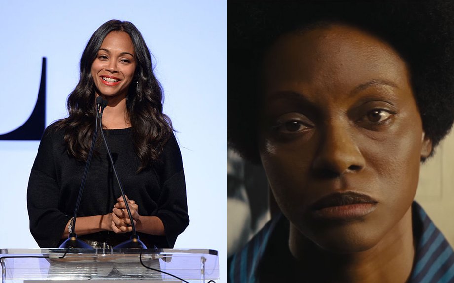 Side-by-side, Zoe Saldana as Nina Simone.