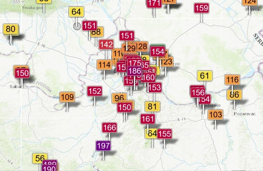 Na području Beograda na više mernih mesta vazduh je "nezdrav"