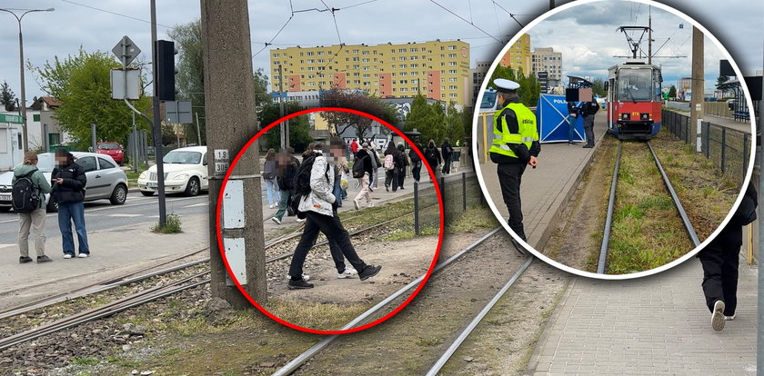 To tu tramwaj śmiertelnie potrącił Emilię. Jest tu niebezpiecznie. Byliśmy tam z kamerą