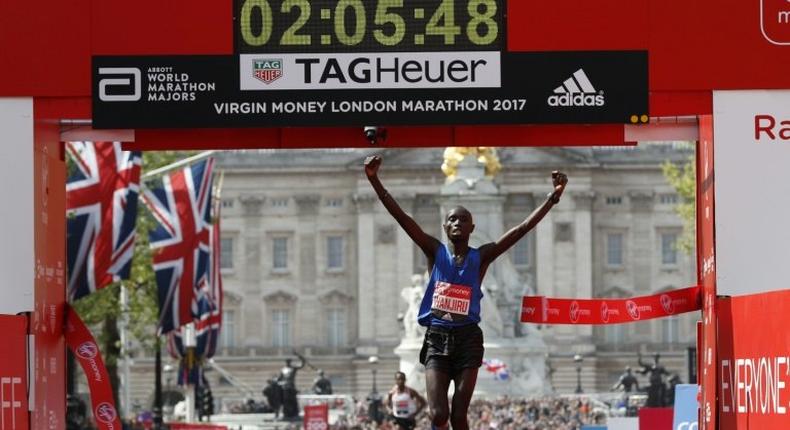 Kenya's Daniel Wanjiru wins the Men's race at the London marathon on April 23, 2017