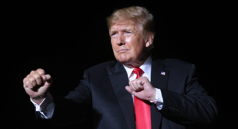 Former President Donald Trump speaks to supporters during a rally at the Iowa State Fairgrounds on October 09, 2021 in Des Moines, Iowa.