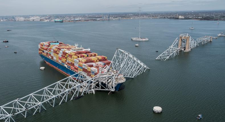 The container ship Dali collided with a key bridge in Baltimore on Tuesday.Michael A. McCoy/The Washington Post/Getty Images